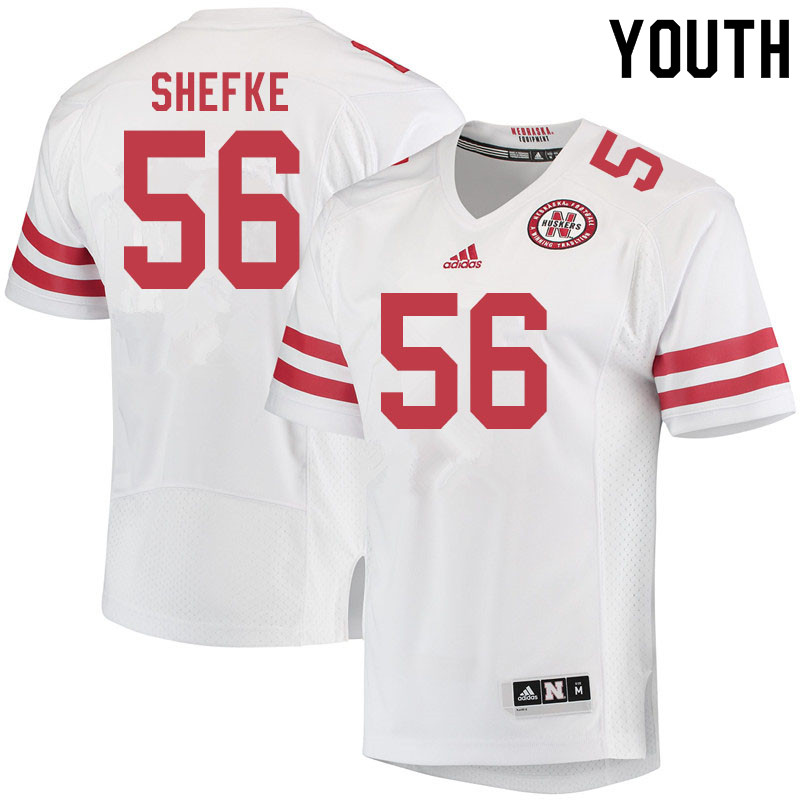 Youth #56 Collin Shefke Nebraska Cornhuskers College Football Jerseys Sale-White - Click Image to Close